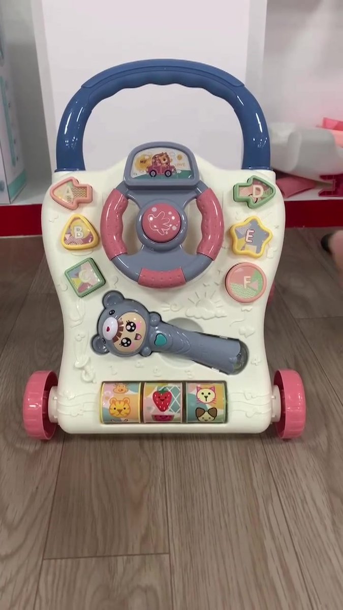 2-in-1 loopwagen, wandelwagen, loopwagen, muzikale wandelaar, stuur met muziek, vier wielen, de perfecte assistent voor de eerste stapjes van de baby