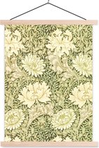 Porte-affiche incl. Affiche 120x160 cm - Affiche scolaire - Roses - Fleurs - Vert - William Morris - Affiche textile - Lattes vierges