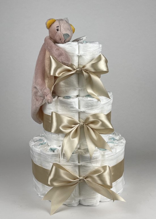Chouette-Chouette - Luiertaart Meisje - Kraamcadeau - Geboorte Meisje - Babyshower - Tuttle Beer Bentley Beige van Chouette-Chouette — afbeelding 2