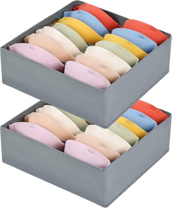 DIMJ Lade-opbergsysteem lade-organizer - opbergdoos stof, ondergoed organizer, organizer kledingkast voor kleding, beha's, sokken, stropdassen, 12 stuks, lichtgrijs klassiek