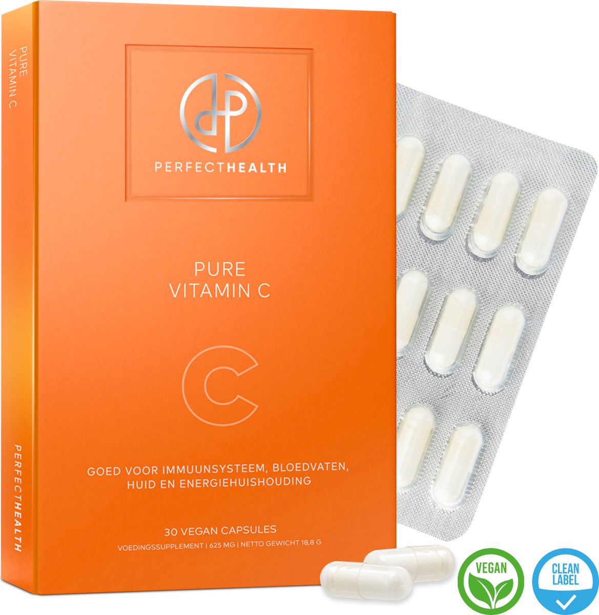 Perfect Health - Pure Vitamin C - Immuunsysteem, bloedvaten, huid en energiehuishouding - 30 Vegan Capsules