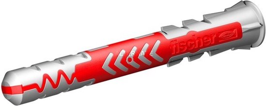 Fischer DUOPOWER plug, rood met grijze opdruk.