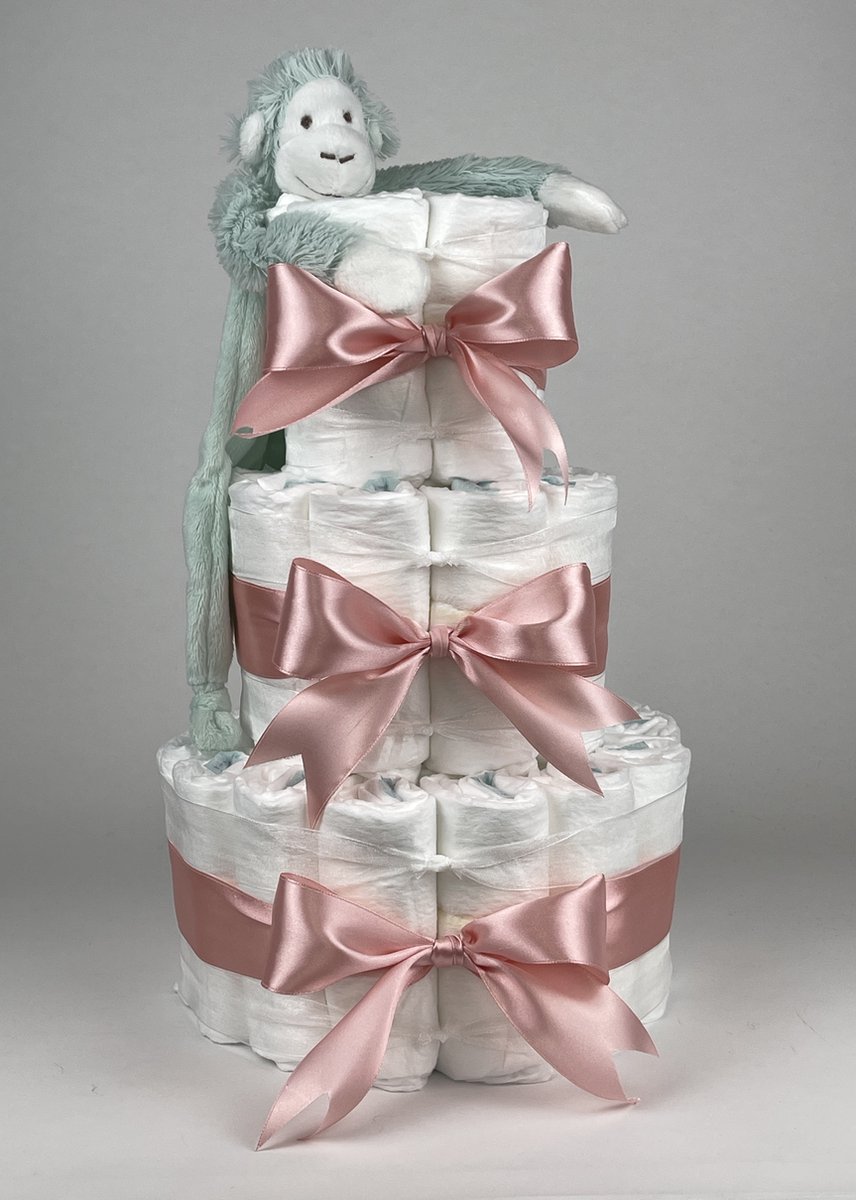 Goedkoopste Chouette-Chouette | Luiertaart Meisje | Kraamcadeau | Geboorte Meisje | Babyshower | Tuttle Aap Mickey Lagoon - donker Poeder Roze