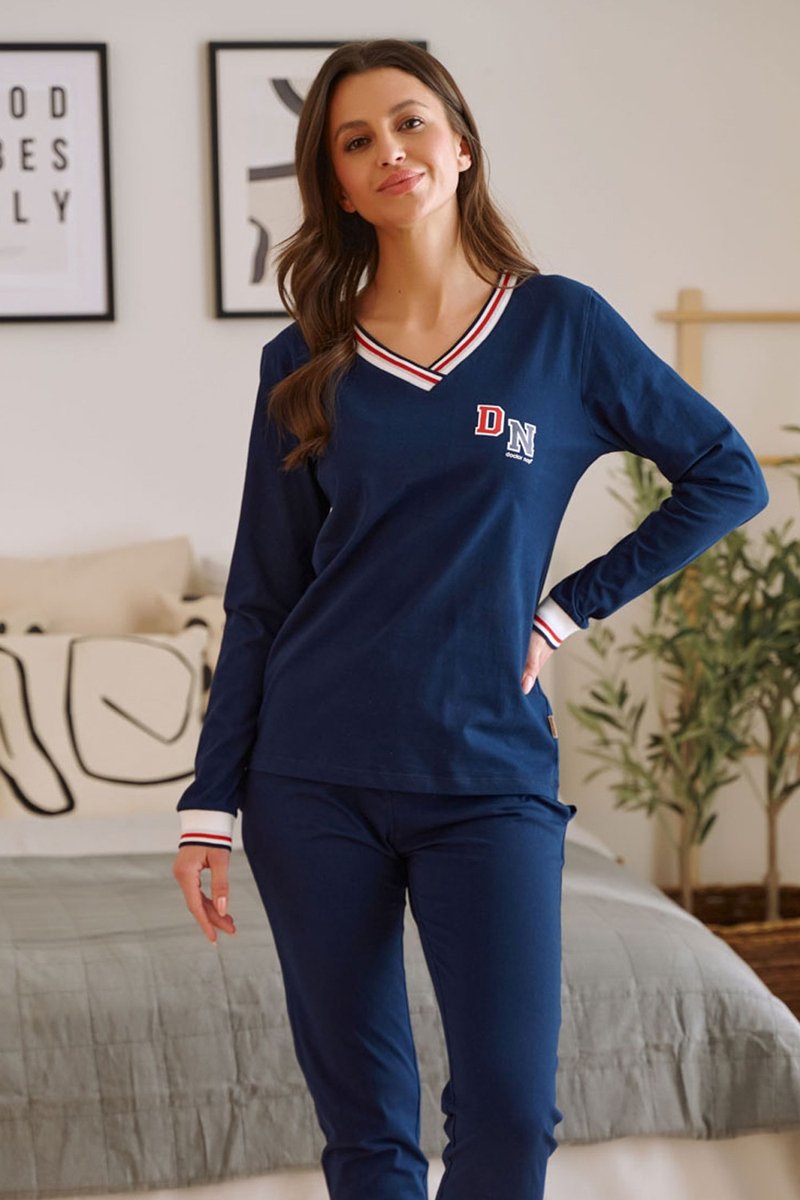 Doctor Nap Katoenen Pyjama Dames Volwassenen DN Navy PM.4504 Donker Blauw
