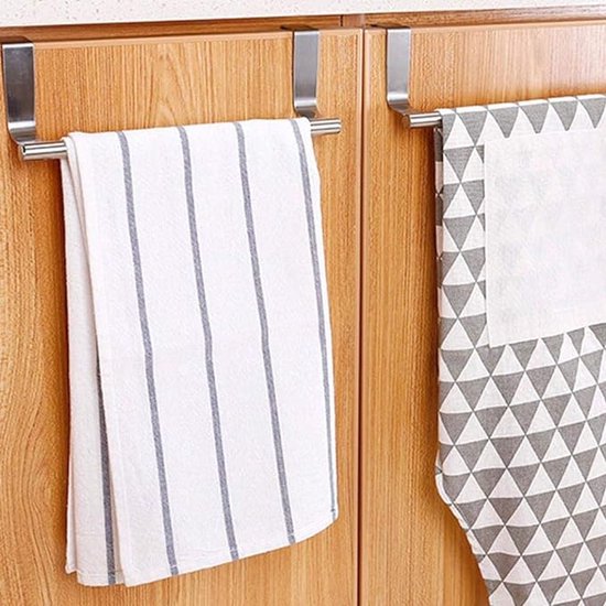 Narimano® Hangende Houder RVS Badkamer - Keukenkast Rek Handdoekenrekken Over Deur- Handdoek Rek Hanger,37,5 cm