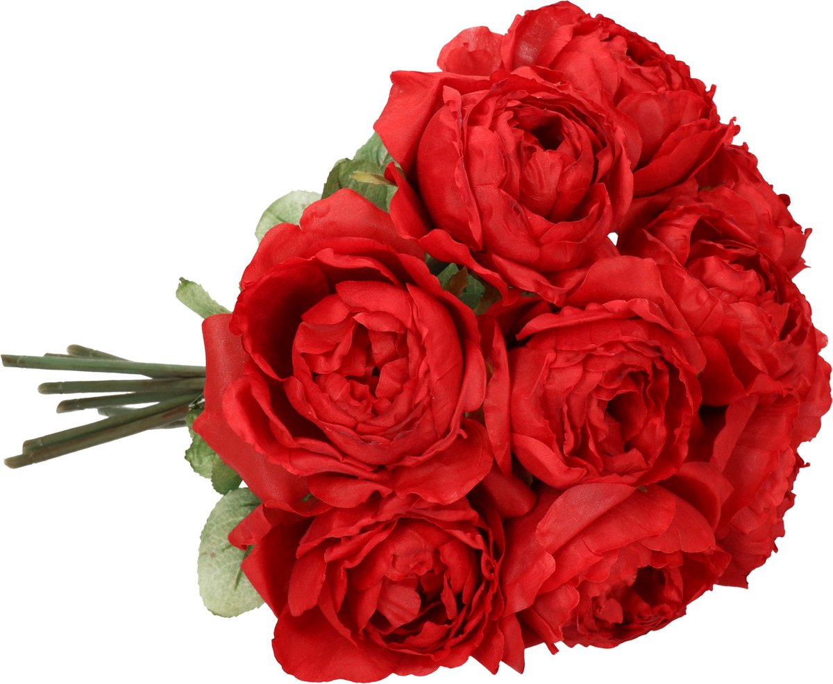 Top Art Kunstbloemen boeket roos Diana - 8x - rood - 36 cm - kunststof steel - decoratie bloemen