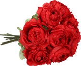 Top Art Kunstbloemen boeket roos Diana - 8x - rood - 36 cm - plastic steel - decoratie bloemen