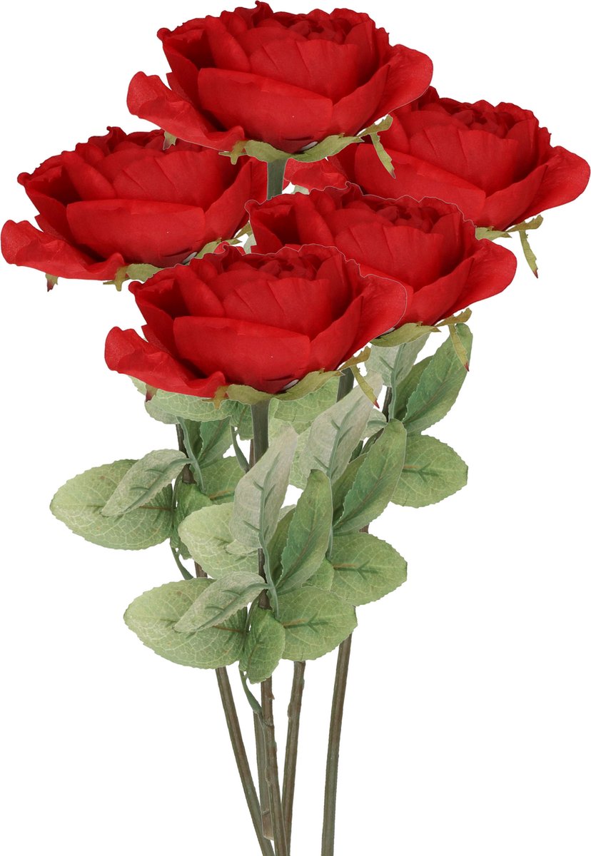 Top Art Kunstbloem roos Diana - 5x - rood - 36 cm - kunststof steel - decoratie bloemen