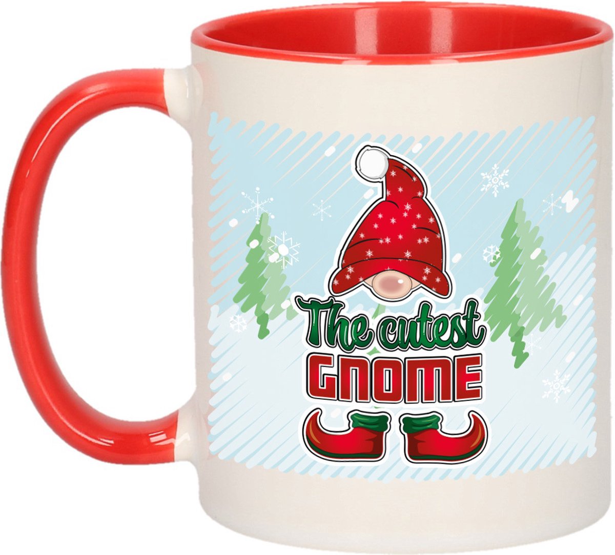 Bellatio Decorations Kerst cadeau koffiemok - gnoom - kerstkabouter - rood - 300 ml - keramiek