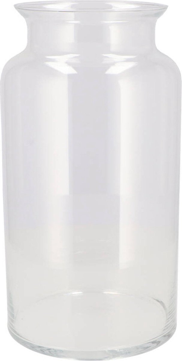 DK Design Bloemenvaas melkbus fles model Milky - transparant glas - 19 x 25 cm - mondgeblazen