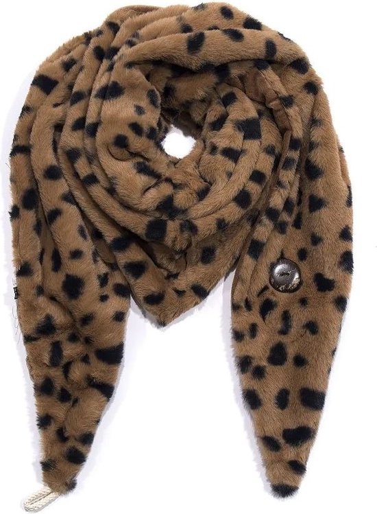Driehoekige Sjaal – Teddy – Sirmione – Cognac Zwart Panter – Dikke kwaliteit – Wintersjaal – 160×80