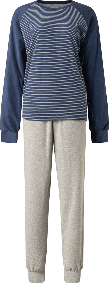 Lunatex warme dames pyjama badstof 124204 - donkerblauw Navy