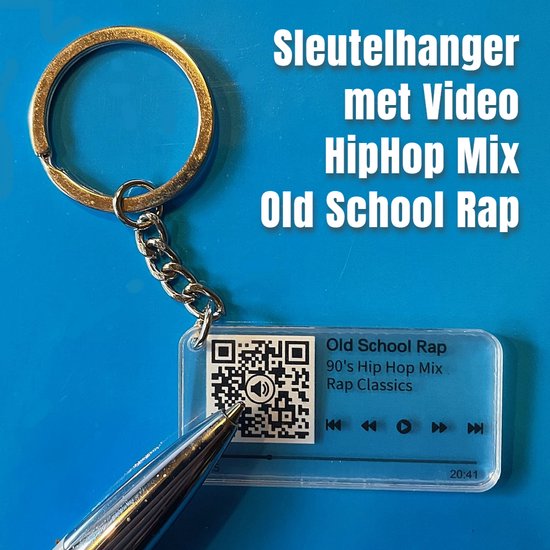Allernieuwste.nl® QR Sleutelhanger OLD SCHOOL HIP HOP - Video met 90's Hiphop Mix - Gadget QR code Geschenk Idee Cadeau Hip Hop-fan - Beeld en Geluid Gadget - MU06 Sinterklaas Cadeau
