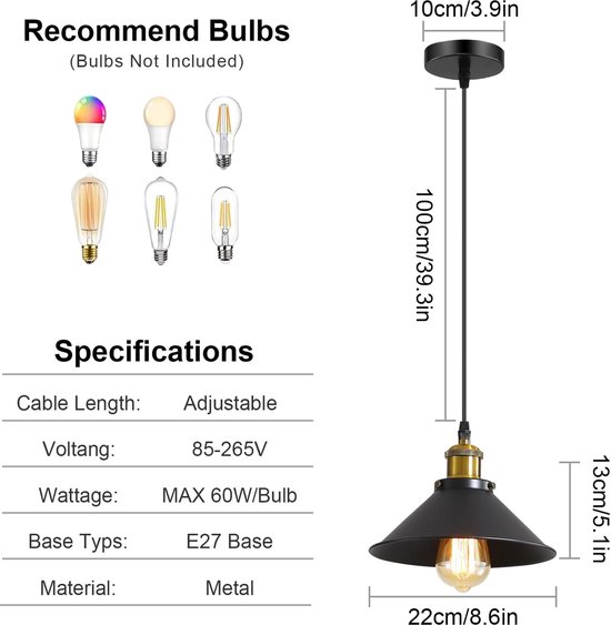 2 Stuks Industriële Hanglamp Diamant E27 Kroonluchter Vintage Voor Slaapkamer Woonkamer Zwart