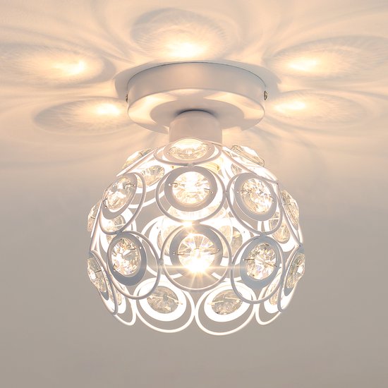 Delaveek-Witte Kristallen Plafondlamp - Dia 18cm - E27 Lampkop (Lichtbron Niet Inbegrepen)
