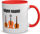 Akyol - 3 violen koffiemok - theemok - rood - Viool - muziek liefhebbers - mok met eigen naam - de echte viool liefhebber - cadeau - kado - 350 ML inhoud
