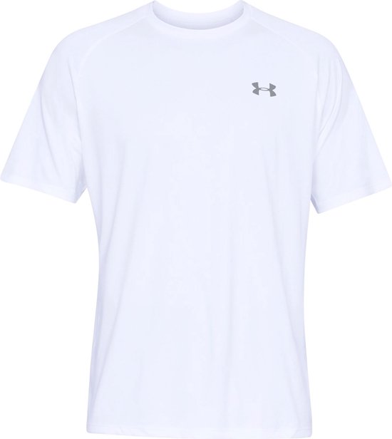 T-shirt blanc avec logo Under Armour gris sur la poitrine.