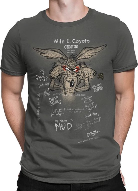Looney Tunes - Wile E. Coyote Genius Heren T-shirt - XL - Grijs/Wit