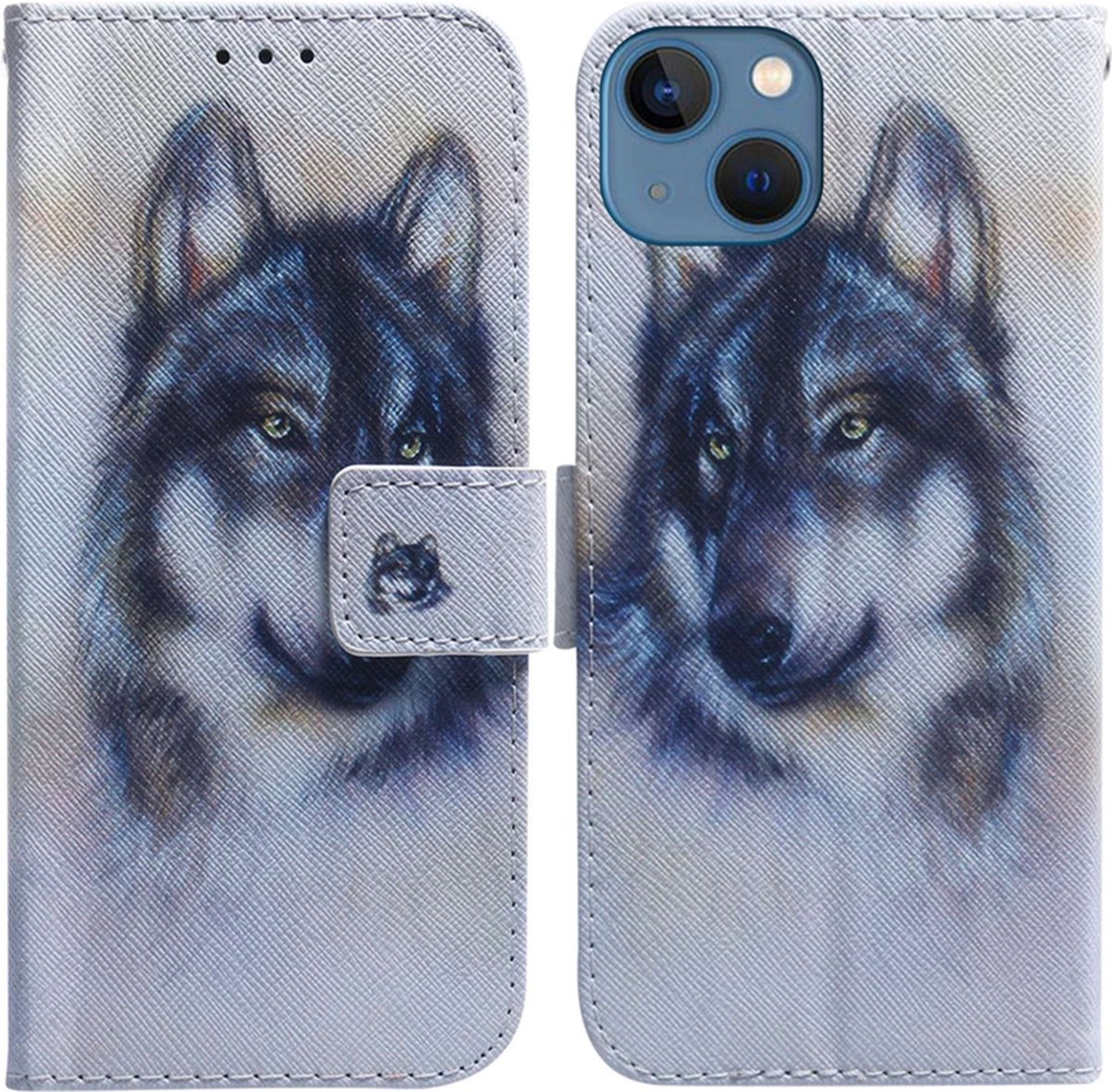 BookCover Etui Hoes geschikt voor iPhone 15 Wolf - Wit