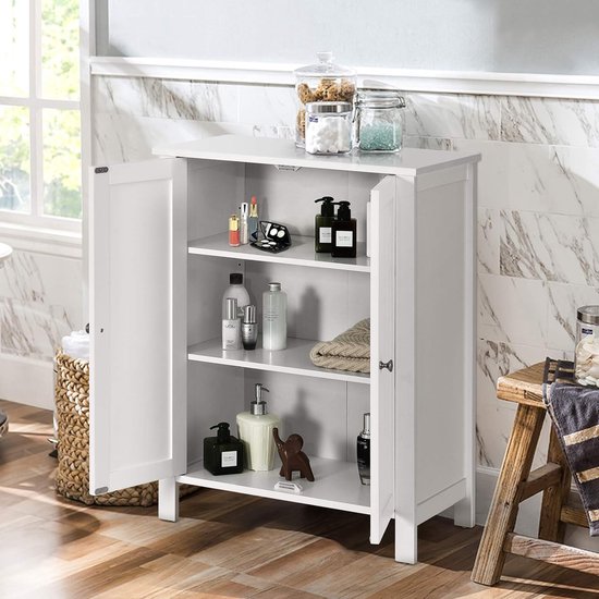 Giantex Bodemkast, multifunctionele kast met 4 deuren, verstelbare planken, kantelbeveiliging, organizer voor woonkamer, slaapkamer, badkamer (beige