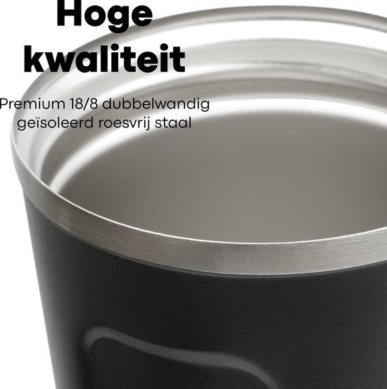 Vatten® Premium RVS Koffiebeker To Go - Zwart - 380ml - Thermosbeker - Theebeker - Vatten