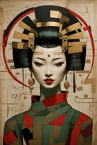 Poster Oriental | Geisha Poster | Gouden Geisha | Interieurposter | Poster Oosterse Stijl | Azie Poster | 61x91cm | Wanddecoratie | Muurposter | MT | Geschikt om in te lijsten