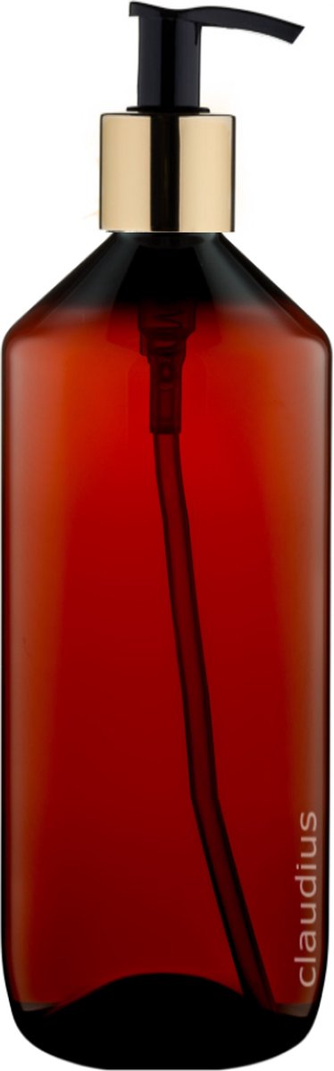 Lege Plastic Fles Apothekersfles 1 Liter PET Amber bruin - met gouden pomp - set van 10 stuks - navulbaar - leeg