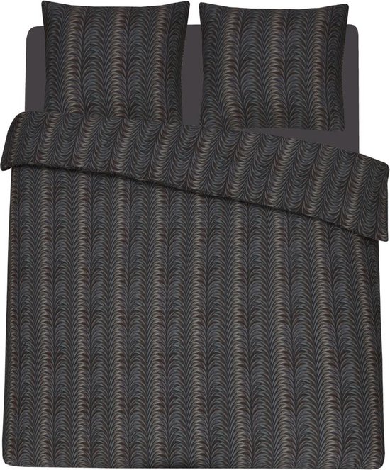 Home impressions® Luxe uitstraling eenpersoons fijn geweven taupe zwart bruin dekbedovertrek 100% katoenstaijn 140/200 + 1 kussensloop