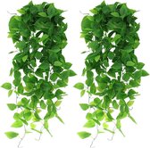 Kunstmatige Hangende Planten, Set van 2 Plastic Planten, Hangende Weelderige Planten, Groene Dille Blad Wandhanger, 110 cm, Hangende Kunstmatige Planten voor Binnen, Buiten, Balkon, Pot, Bruiloft Decoratie.