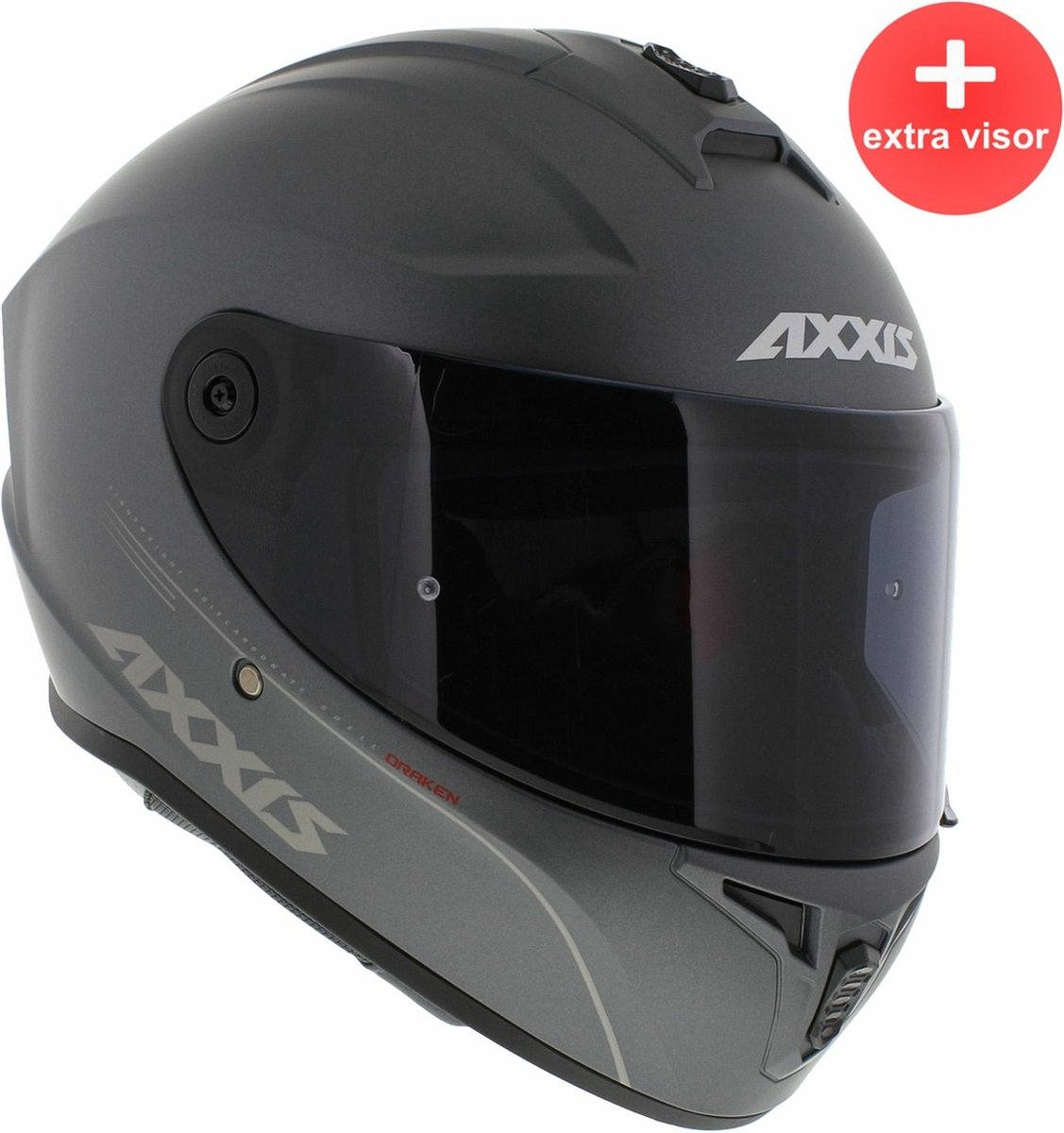 Axxis Draken S integraal helm solid mat titanium XS + extra (donker) vizier in de doos!
