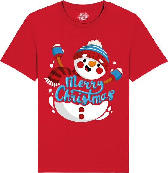 Sneeuwman - Foute kersttrui kerstcadeau - Dames / Heren / Unisex Kleding - Grappige Kerst, Oud en Nieuw en winter Outfit - T-Shirt - Unisex - Rood - Maat 4XL