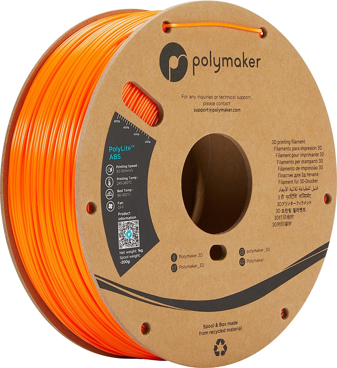 Polymaker PE01009 PolyLite Filament ABS kunststof Geurarm 1.75 mm 1000 g Oranje 1 stuk(s)
