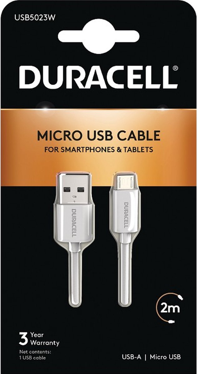 Duracell - USB 2.0 A Male naar USB 2.0 Micro Male - 2 m