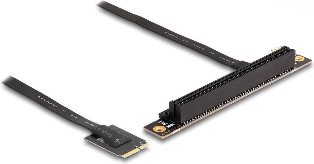 Delock M.2 Key A+E to PCIe x16 NVMe Adapter angled with 20 cm cable