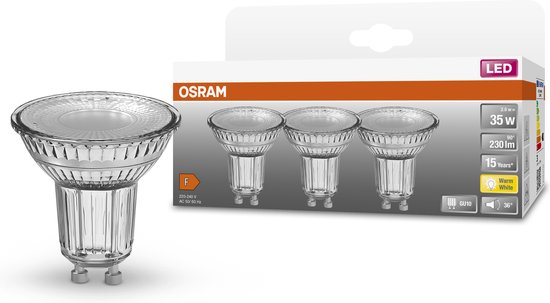 OSRAM Doos met 3 PAR16 LED 36 ° spots - 2.6W equivalent 35W GU10 - Warm wit