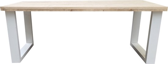 Table de salle à manger Wood4you New England blanc aspect industriel 220Lx78Hx90P cm (pied en U)