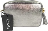 Qischa® - leder - Crossbody handtas - vak met rits - instelbare riem - donker zilver