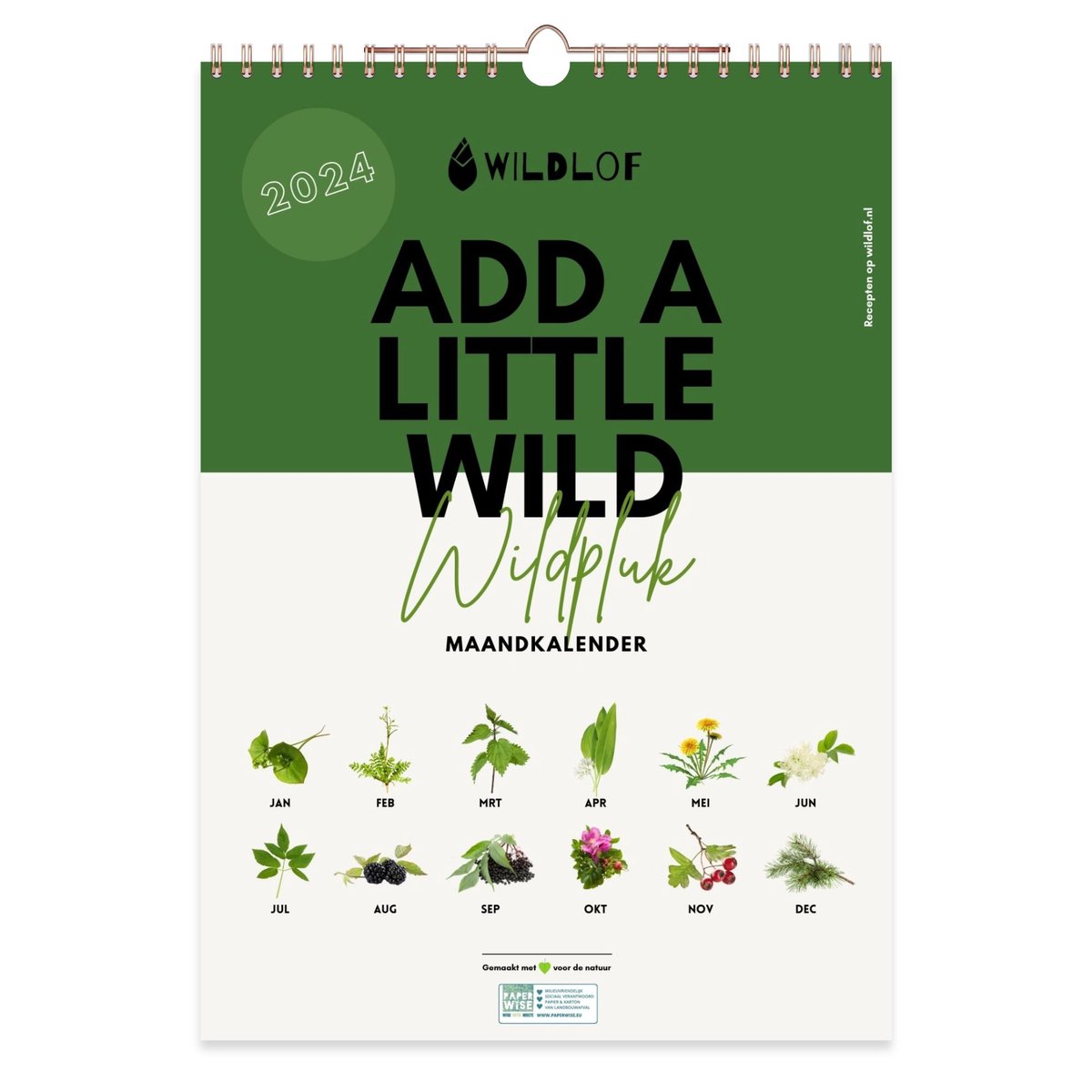 Wildpluk maandkalender 2024 | Duurzaam | Gedrukt op plantenresten | Paperwise papier