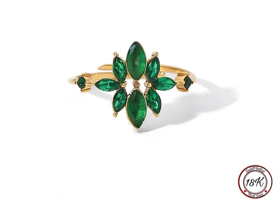 Soraro Groene Zirkonia Ring | 18K Goldplated | Goud | Groen | Elegante Ring | Dames Ring | Klemring | Vrouwen Cadeau | Moederdag | Moederdag cadeau