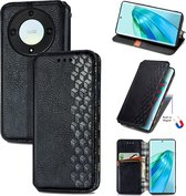 Luxe PU Lederen Ruitpatroon Wallet Case + Screenprotector voor Honor Magic5 Lite _ Zwart