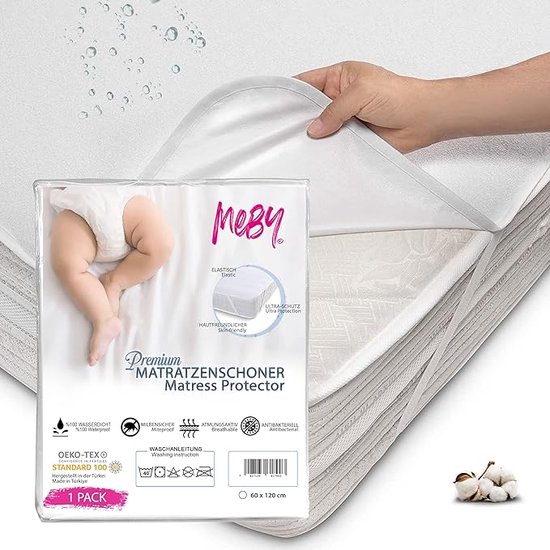 MEBY Protège-matelas imperméable 60x120 cm - Surface en coton - Respirant - Matériau antibactérien, élastique et infroissable pour incontinence, blanc