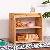 Boîte à pain en Bamboo pour comptoir de Kitchen : 2 couches de stockage de pain de grande capacité, style ferme rustique, porte coulissante Flexible , DIY