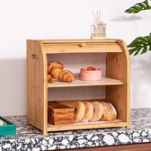 Boîte à Pain En Bois 2 étages - Grande Capacité, Fenêtre Acrylique, Fermeture Magnétique, Rangement Cuisine