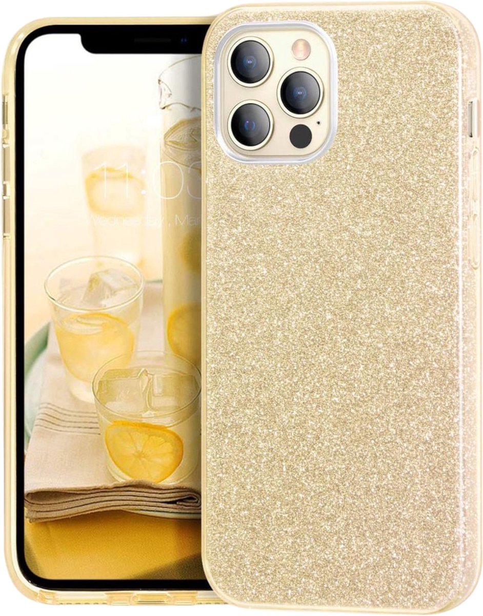 iPhone 15 Pro Goud Glitter Case - iPhone 15 Pro Ultiem Luxe en Krachtig Glitter Goud Bescherming Hoesje - iPhone 15 Pro Glamour Gold Stevig Backcover van Premium Kwaliteit.