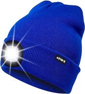 Muts met LED verlichting - Beanie Kobalt Blauw - USB-oplaadbaar - 4 helder licht LED lampen - 3 standen - One-size - Unisex - Waterdicht - Black Friday 2023 - Kerstcadeau