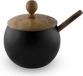 sucrier avec couvercle en bois et cuillère pour la maison et la cuisine, forme tambour (noir mat)