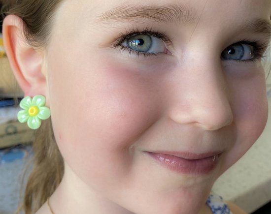Clip oorbellen- groen- bloem- kinderen-Charme Bijoux