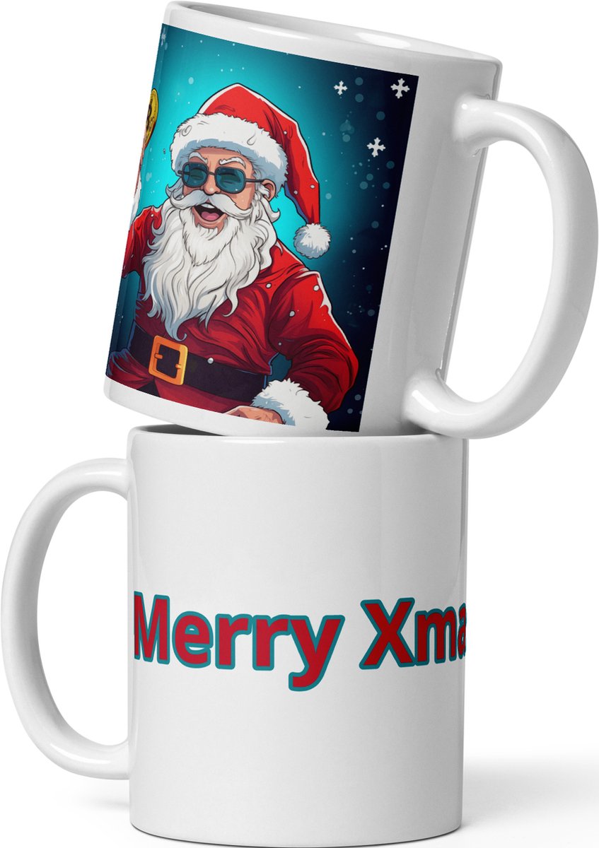 Merry Xmas Happy Santa Vrolijke Kerstman Bitcoin Koffie & Thee Mok 325 ml | Bitcoin cadeau| Crypto cadeau| Bitcoin Beker| Bitcoin Kop