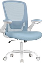 Chaise de bureau ergonomique en toile, fauteuil, soutien lombaire rembourré, mécanisme à bascule, assise de 53 cm de large, accoudoirs pliables, Blauw Misty OBN037Q01