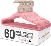 Pack of 60 Children's Velvet Clothes Hangers (35.5 cm Wide) - Pink Children's Velvet Clothes Hangers Velvet Children's Hangers Non-Slip Hangers Space Saving with Rotating Hook for 3-15 Years